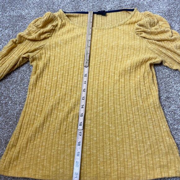 WF Top blouse Mustard yellow puff poof sleeve lightweight sweater ribbed Girls L - Picture 5 of 9